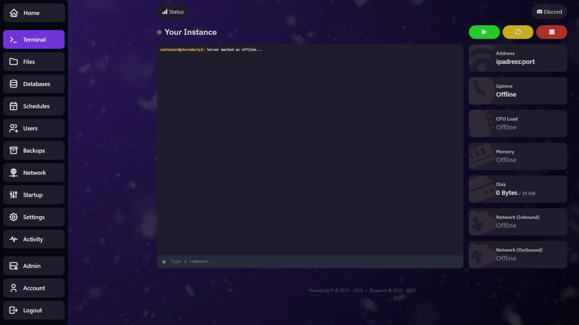 Screenshot of the OnyxCloud hosting panel interface